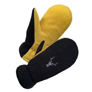 Deerskin Unisex Mittens Size M Yellow Black Genuine Warm Winter Outdoor Fleece